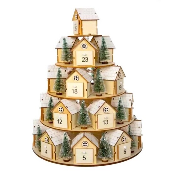 Hobby Lobby Light Up‎ 5 Tier Wooden Rotating Village Advent Calendar Decor